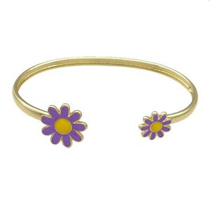 Copper Bangle Purple Daisy Enamel Flower Gold Plated, approx 12mm, 16mm, 45-60mm [FN31524]