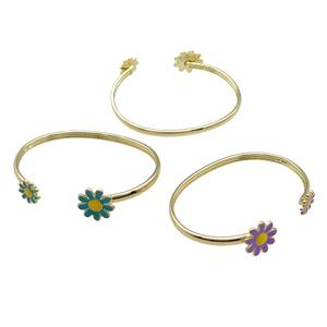 Copper Bangle Daisy Enamel Flower Gold Plated Mixed, approx 12mm, 16mm, 45-60mm [FN31525]
