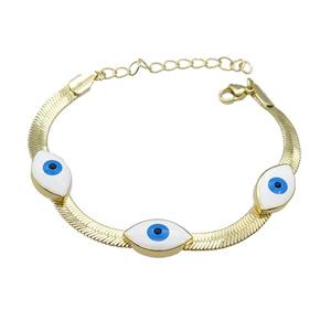 Copper Evil Eye Bracelet White Enamel Gold Plated, approx 5mm, 9-16.5mm, 16-21cm length [FN31527]