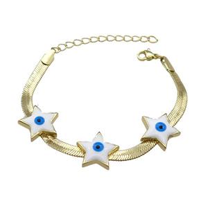 Copper Star Evil Eye Bracelet White Enamel Gold Plated, approx 5mm, 17mm, 16-21cm length [FN31528]