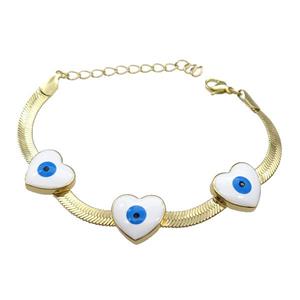 Copper Heart Evil Eye Bracelet White Enamel Gold Plated, approx 5mm, 15mm, 16-21cm length [FN31529]