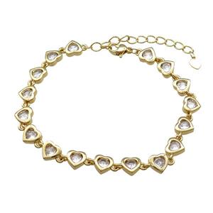 Copper Heart Bracelet Pave Zircon Gold Plated, approx 7mm, 17-22cm length [FN31530]