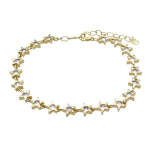 Copper Star Bracelet Pave Zircon Gold Plated, approx 7mm, 17-22cm length [FN31531]