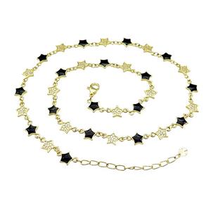 Copper Star Necklace Pave Zircon Black Enamel Gold Plated, approx 7.5mm, 45-50cm length [FN31533]
