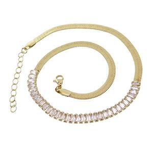 Copper FlatSnake Necklace Pave Zircon Gold Plated, approx 6mm, 33-38cm length [FN31537]