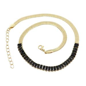 Copper FlatSnake Necklace Pave Black Zircon Gold Plated, approx 6mm, 33-38cm length [FN31538]