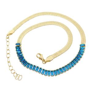 Copper FlatSnake Necklace Pave Blue Zircon Gold Plated, approx 6mm, 33-38cm length [FN31539]