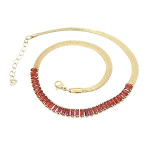 Copper FlatSnake Necklace Pave Orange Zircon Gold Plated, approx 6mm, 33-38cm length [FN31541]