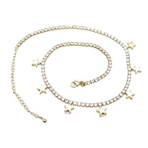 Copper Necklace Pave Zircon Star Gold Plated, approx 3mm, 8mm, 38-46cm length [FN31543]