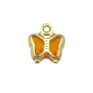 Copper Butterfly Pendant Pave Orange Crystal Gold Plated, approx 7mm [FN31548]
