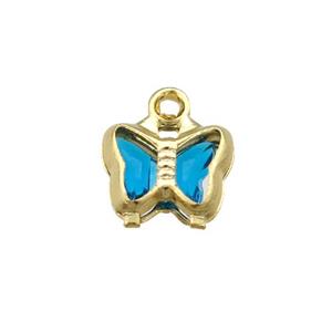 Copper Butterfly Pendant Pave Blue Crystal Gold Plated, approx 7mm [FN31549]