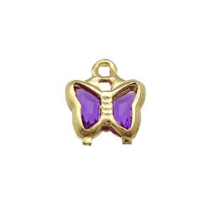 Copper Butterfly Pendant Pave Purple Crystal Gold Plated, approx 7mm [FN31550]