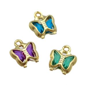 Copper Butterfly Pendant Pave Crystal Gold Plated Mixed, approx 7mm [FN31552]