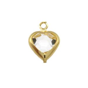 Copper Heart Pendant Pave Clear Crystal Gold Plated, approx 7.5mm [FN31553]