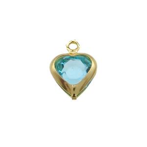 Copper Heart Pendant Pave Aqua Crystal Gold Plated, approx 7.5mm [FN31555]