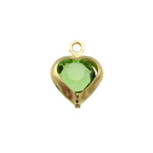 Copper Heart Pendant Pave Green Crystal Gold Plated, approx 7.5mm [FN31556]
