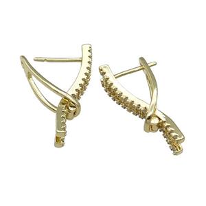 Copper Latchback Earring Pave Zircon Gold Plated, approx 13.5-25mm [FN31590]