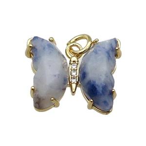 Blue Dalmatian Jasper Butterfly Pendant Gold Plated, approx 15-19mm [FN31607]