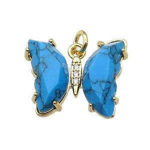 Blue Dye Turquoise Butterfly Pendant Gold Plated, approx 15-19mm [FN31609]