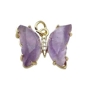 Purple Amethyst Butterfly Pendant Gold Plated, approx 15-19mm [FN31610]