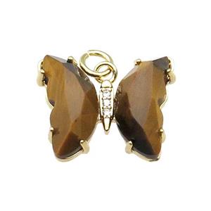 Yellow Tiger Eye Stone Butterfly Pendant Gold Plated, approx 15-19mm [FN31612]