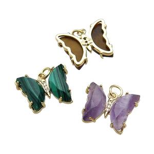 Mixed Gemstone Butterfly Pendant Gold Plated, approx 15-19mm [FN31613]