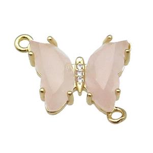 Pink Rose Quartz Butterfly Connector Gold Plated, approx 15-19mm [FN31615]