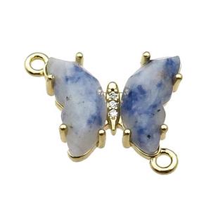 Blue Dalmatian Jasper Butterfly Connector Gold Plated, approx 15-19mm [FN31618]