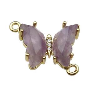 Purple Amethyst Butterfly Connector Gold Plated, approx 15-19mm [FN31621]