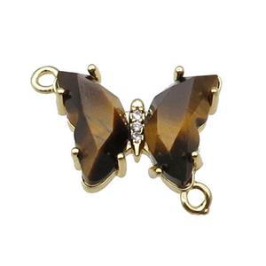 Natural Tiger Eye Butterfly Connector Gold Plated, approx 15-19mm [FN31623]