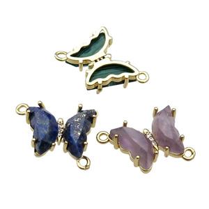 Mixed Gemstone Butterfly Connector Gold Plated, approx 15-19mm [FN31624]
