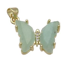 Green Aventurine Butterfly Pendant Gold Plated, approx 15-19mm [FN31628]