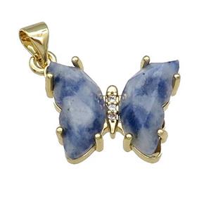 Blue Dalmatian Jasper Butterfly Pendant Gold Plated, approx 15-19mm [FN31629]