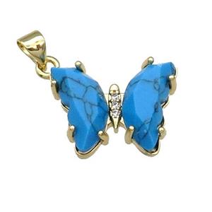 Blue Turquoise Butterfly Pendant Dye Gold Plated, approx 15-19mm [FN31631]