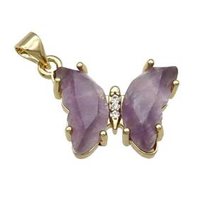 Purple Amethyst Butterfly Pendant Gold Plated, approx 15-19mm [FN31632]