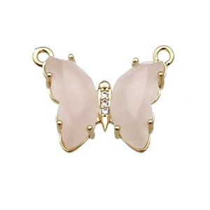 Pink Rose Quartz Butterfly Pendant With 2loops Gold Plated, approx 15-19mm [FN31637]
