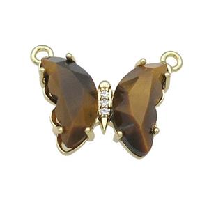 Natural Tiger Eye Stone Butterfly Pendant With 2loops Gold Plated, approx 15-19mm [FN31645]