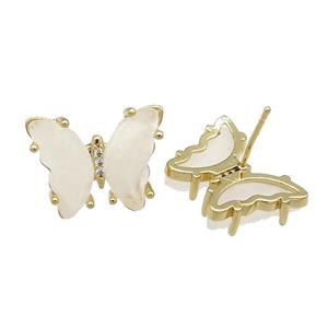 Clear Quartz Butterfly Stud Earring Gold Plated, approx 15-19mm [FN31647]