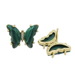 Green Synthetic Malachite Butterfly Stud Earring Gold Plated, approx 15-19mm [FN31652]