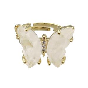 Clear Quartz Ring Adjustable Gold Plated, approx 15-19mm, 18mm dia [FN31658]