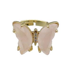 Pink Rose Quartz Ring Adjustable Gold Plated, approx 15-19mm, 18mm dia [FN31659]