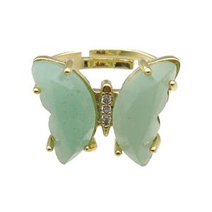 Green Aventurine Ring Adjustable Gold Plated, approx 15-19mm, 18mm dia [FN31661]