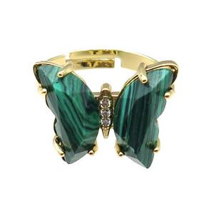 Synthetic Green Malachite Ring Adjustable Gold Plated, approx 15-19mm, 18mm dia [FN31663]