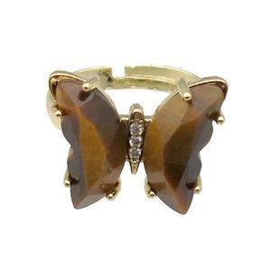 Yellow Tiger Eye Ring Adjustable Gold Plated, approx 15-19mm, 18mm dia [FN31667]