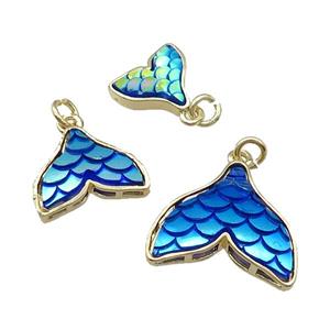 Copper Mermaid Tail Pendant Blue Resin Gold Plated, approx 20-21mm [FN31669-L]