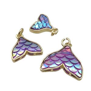 Copper Mermaid Tail Pendant Purple Resin Gold Plated, approx 20-21mm [FN31670-L]