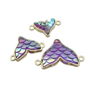 Copper Mermaid Tail Pendant With 2loops Purple Resin Gold Plated, approx 20-21mm [FN31672-L]