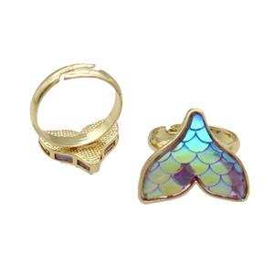 Copper Mermaid Tail Ring Resin Adjustable Gold Plated, approx 13-16mm, 18mm dia [FN31676-L]