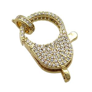 Copper Lobster Clasp Pave Zircon Gold Plated, approx 15-23mm [FN31677]