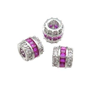 Copper Tube Beads Pave Zircon Large Hole Platinum Plated, approx 6mm, 3mm hole [FN31678]